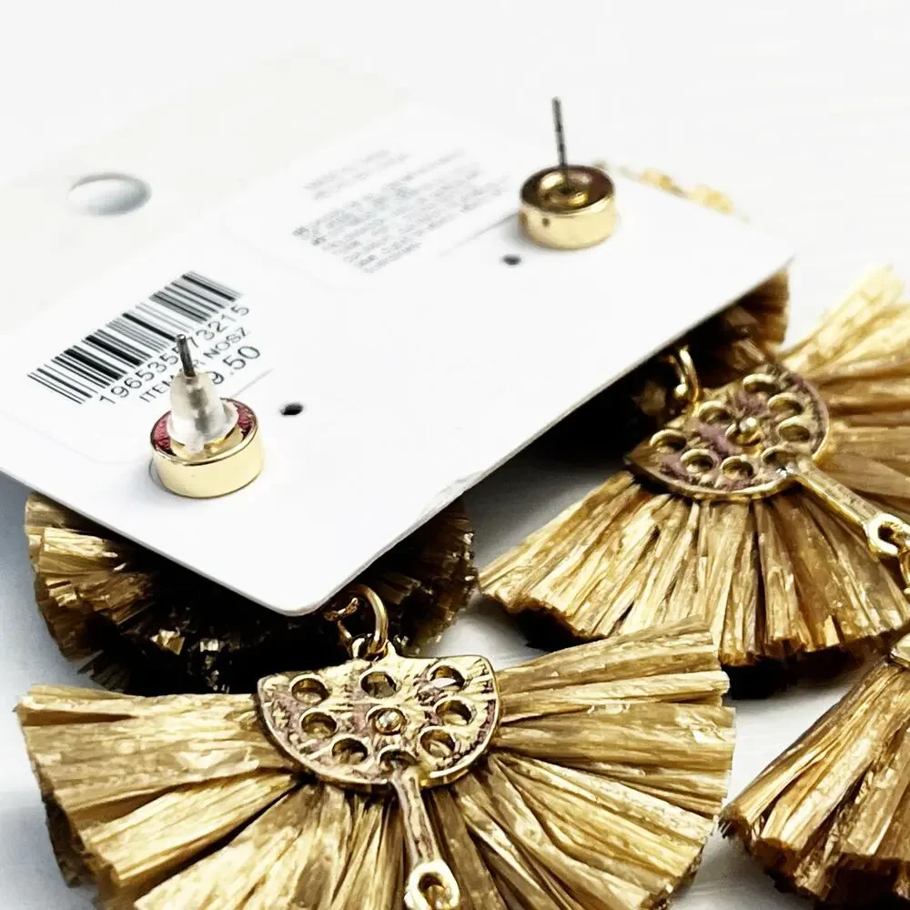 NEW Chico's Gold Raffia Tiered Earrings No Droop